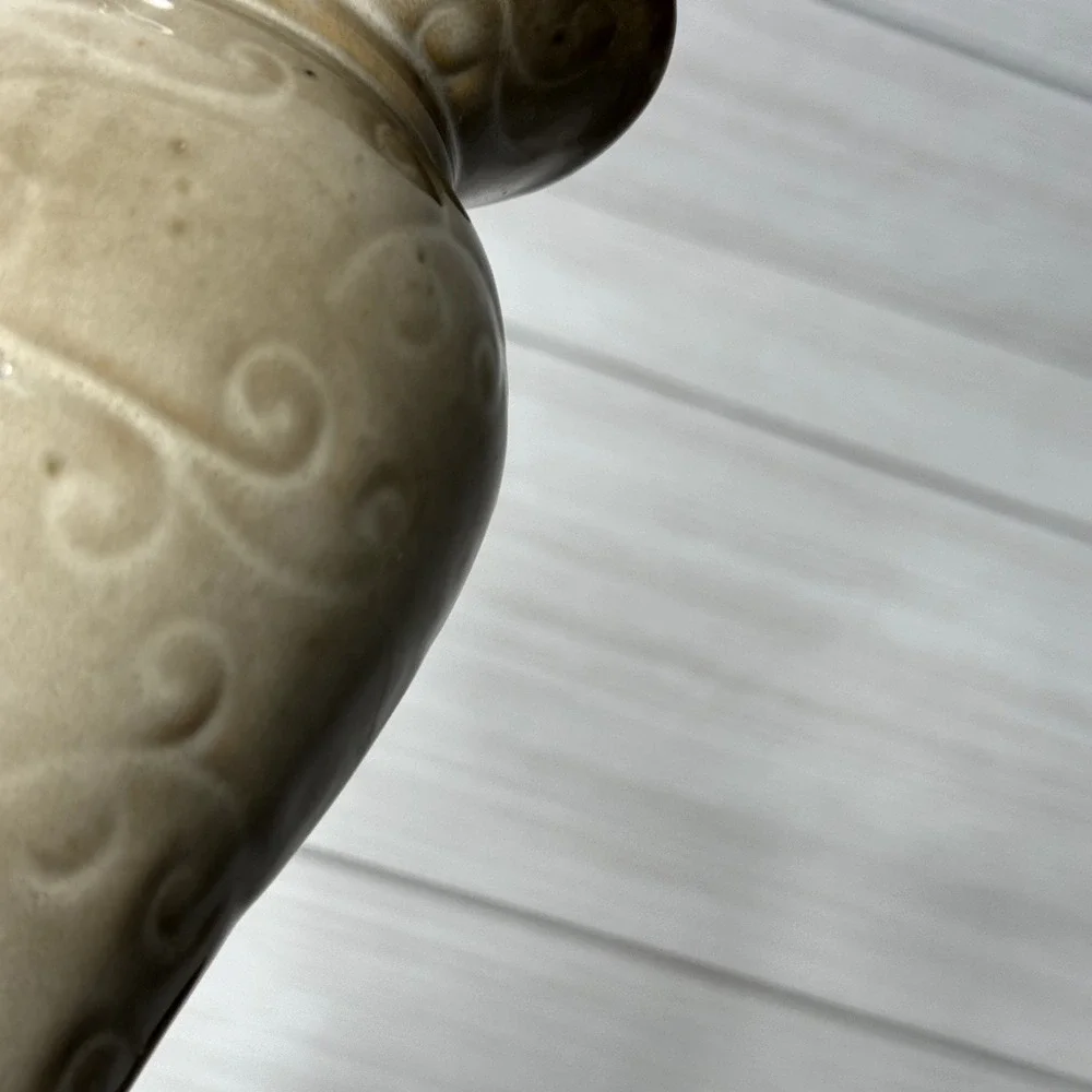 Set of 2‎ Ceramic Vases Beige Swirl Glaze Amber Interior Decorative Home Decor
